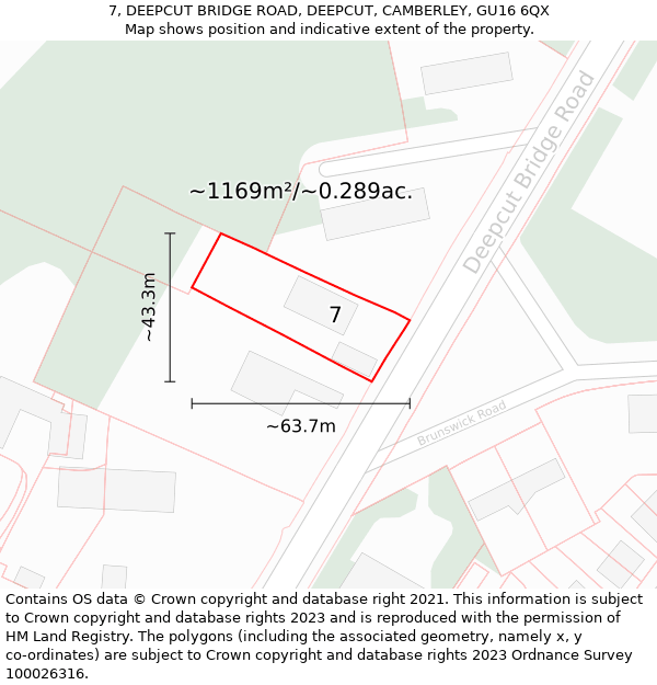 7, DEEPCUT BRIDGE ROAD, DEEPCUT, CAMBERLEY, GU16 6QX: Plot and title map