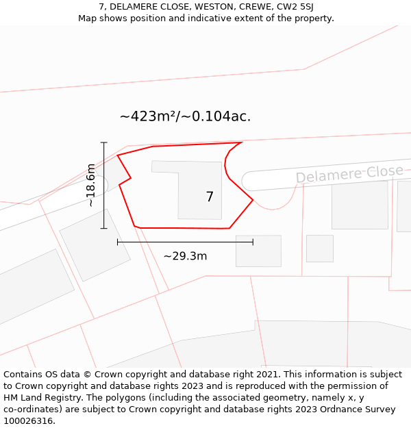 7, DELAMERE CLOSE, WESTON, CREWE, CW2 5SJ: Plot and title map