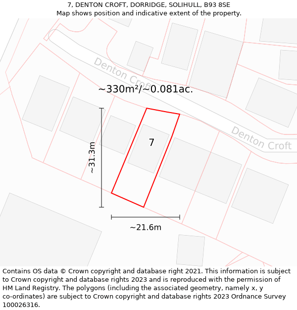 7, DENTON CROFT, DORRIDGE, SOLIHULL, B93 8SE: Plot and title map