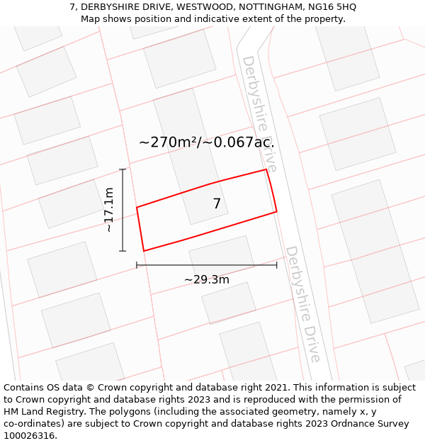 7, DERBYSHIRE DRIVE, WESTWOOD, NOTTINGHAM, NG16 5HQ: Plot and title map