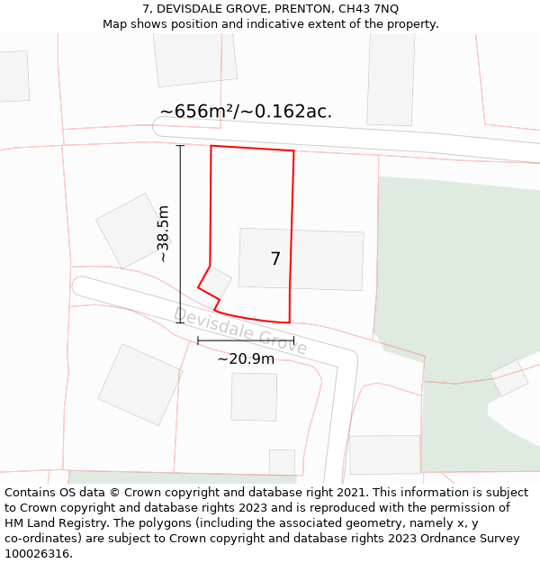 7, DEVISDALE GROVE, PRENTON, CH43 7NQ: Plot and title map