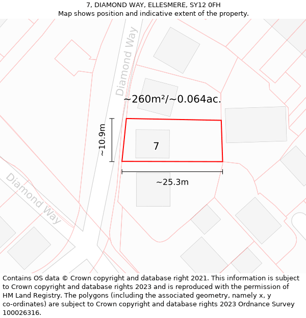 7, DIAMOND WAY, ELLESMERE, SY12 0FH: Plot and title map