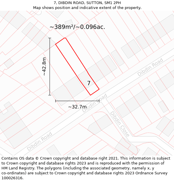 7, DIBDIN ROAD, SUTTON, SM1 2PH: Plot and title map