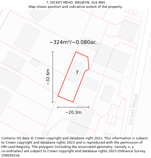 7, DICKET MEAD, WELWYN, AL6 9NX: Plot and title map