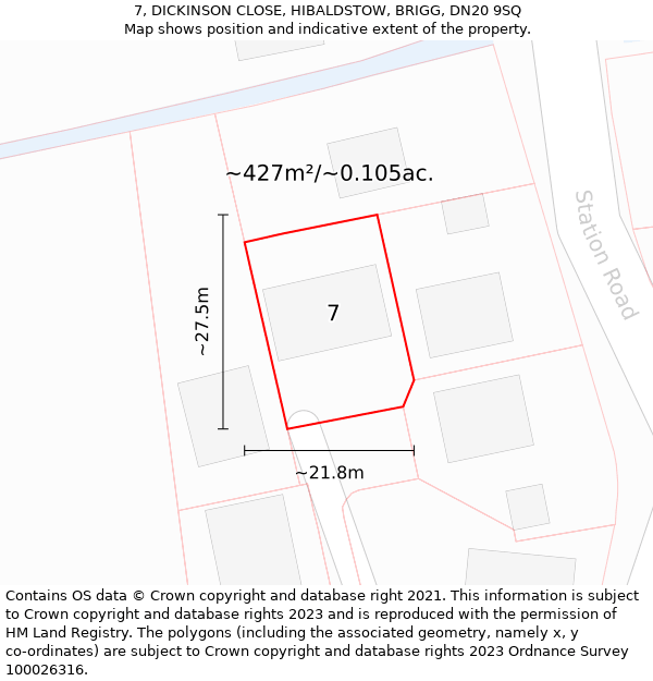 7, DICKINSON CLOSE, HIBALDSTOW, BRIGG, DN20 9SQ: Plot and title map