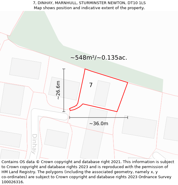 7, DINHAY, MARNHULL, STURMINSTER NEWTON, DT10 1LS: Plot and title map