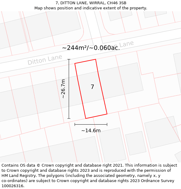 7, DITTON LANE, WIRRAL, CH46 3SB: Plot and title map