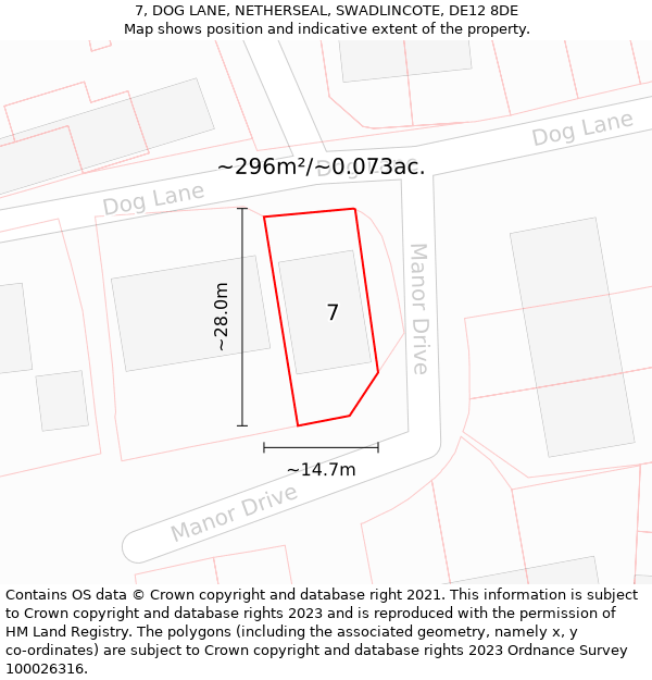 7, DOG LANE, NETHERSEAL, SWADLINCOTE, DE12 8DE: Plot and title map