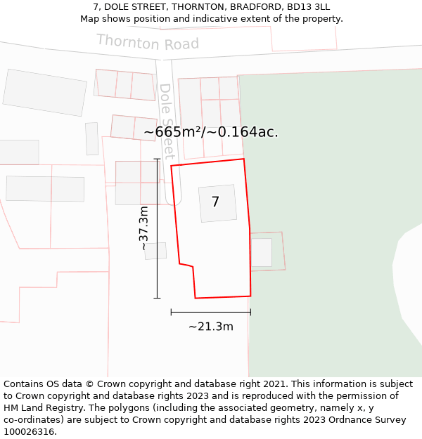 7, DOLE STREET, THORNTON, BRADFORD, BD13 3LL: Plot and title map