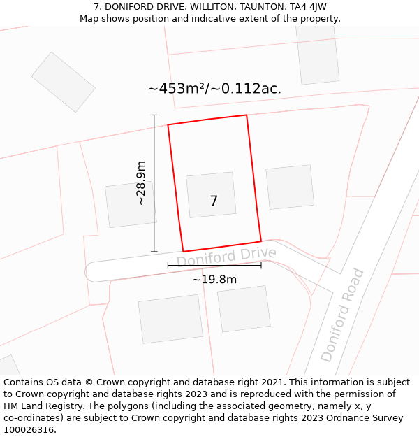 7, DONIFORD DRIVE, WILLITON, TAUNTON, TA4 4JW: Plot and title map