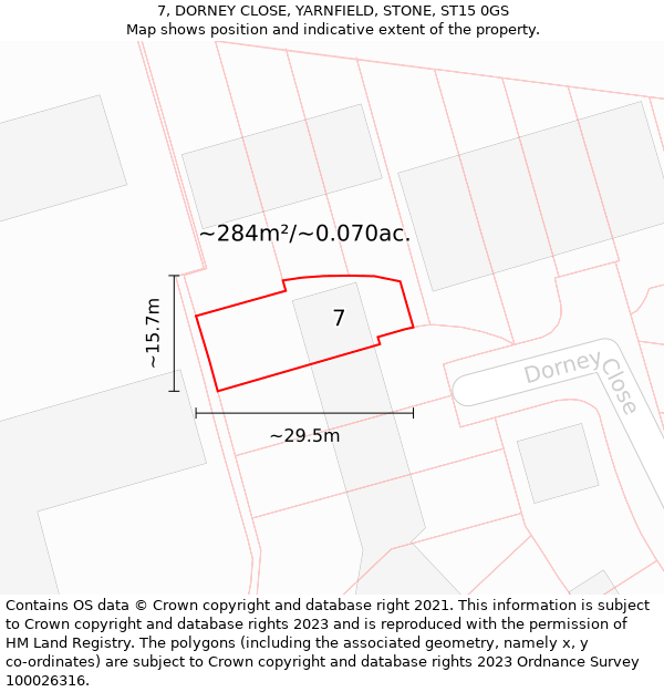 7, DORNEY CLOSE, YARNFIELD, STONE, ST15 0GS: Plot and title map