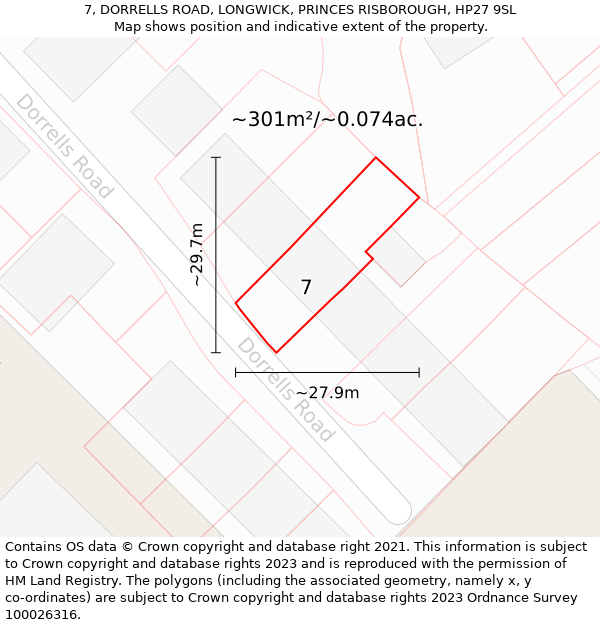 7, DORRELLS ROAD, LONGWICK, PRINCES RISBOROUGH, HP27 9SL: Plot and title map