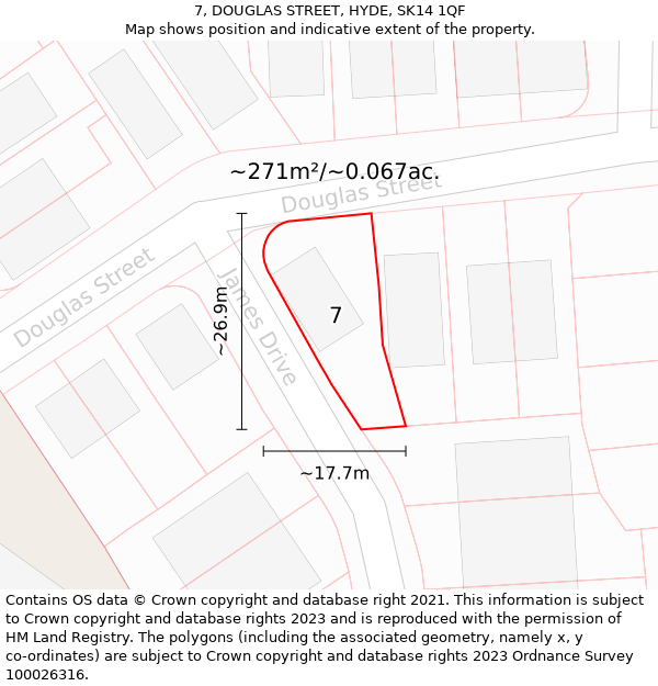 7, DOUGLAS STREET, HYDE, SK14 1QF: Plot and title map