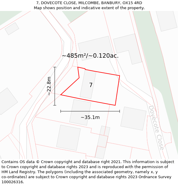 7, DOVECOTE CLOSE, MILCOMBE, BANBURY, OX15 4RD: Plot and title map