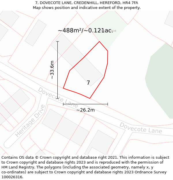 7, DOVECOTE LANE, CREDENHILL, HEREFORD, HR4 7FA: Plot and title map