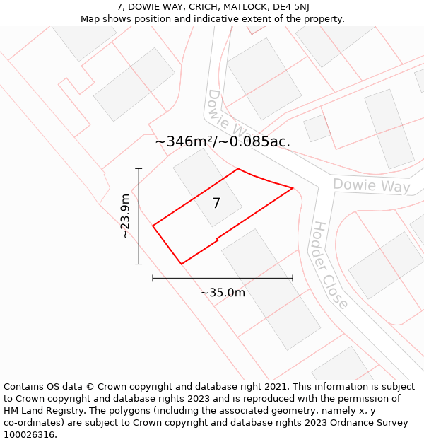 7, DOWIE WAY, CRICH, MATLOCK, DE4 5NJ: Plot and title map