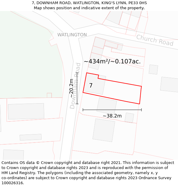 7, DOWNHAM ROAD, WATLINGTON, KING'S LYNN, PE33 0HS: Plot and title map