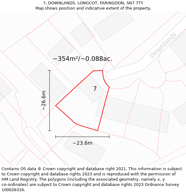 7, DOWNLANDS, LONGCOT, FARINGDON, SN7 7TY: Plot and title map