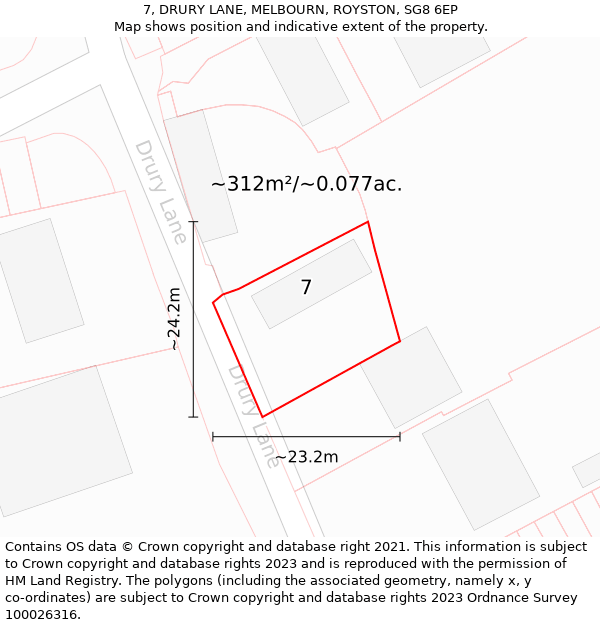 7, DRURY LANE, MELBOURN, ROYSTON, SG8 6EP: Plot and title map