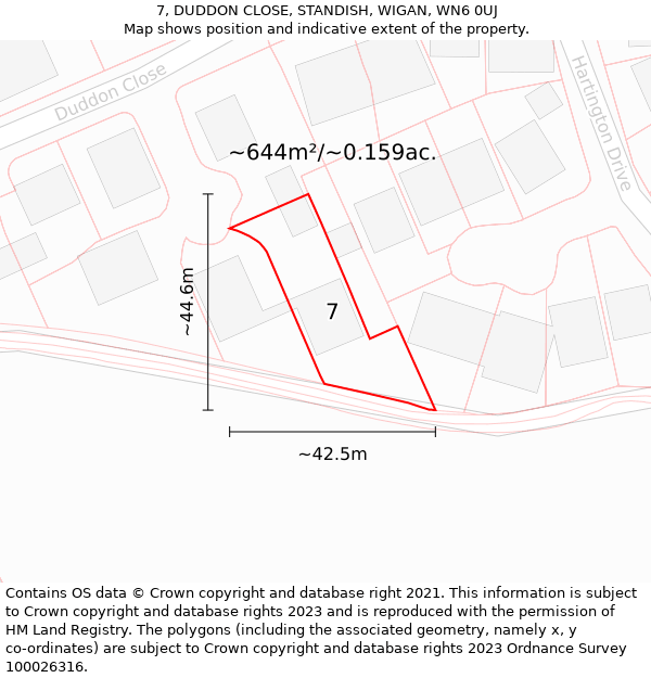 7, DUDDON CLOSE, STANDISH, WIGAN, WN6 0UJ: Plot and title map