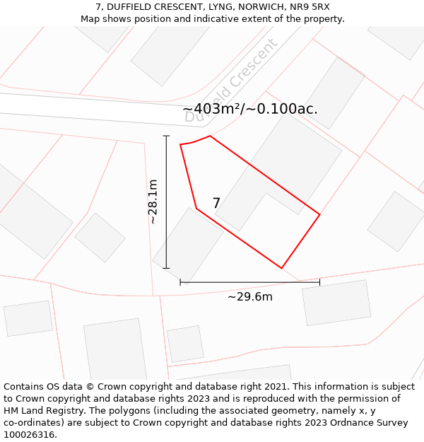 7, DUFFIELD CRESCENT, LYNG, NORWICH, NR9 5RX: Plot and title map