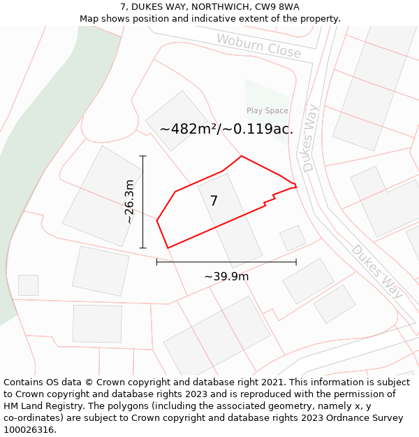 7, DUKES WAY, NORTHWICH, CW9 8WA: Plot and title map