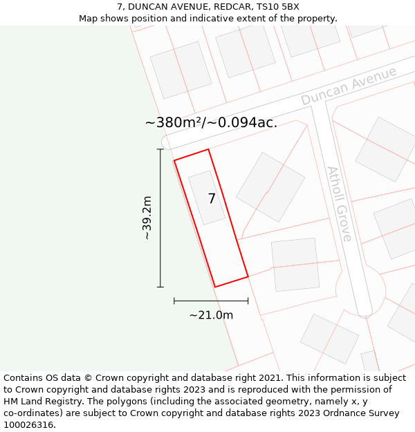 7, DUNCAN AVENUE, REDCAR, TS10 5BX: Plot and title map