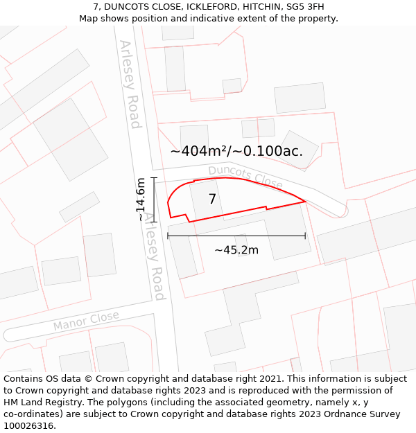 7, DUNCOTS CLOSE, ICKLEFORD, HITCHIN, SG5 3FH: Plot and title map