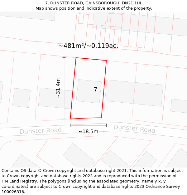 7, DUNSTER ROAD, GAINSBOROUGH, DN21 1HL: Plot and title map