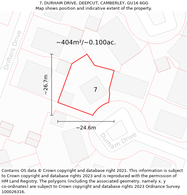 7, DURHAM DRIVE, DEEPCUT, CAMBERLEY, GU16 6GG: Plot and title map