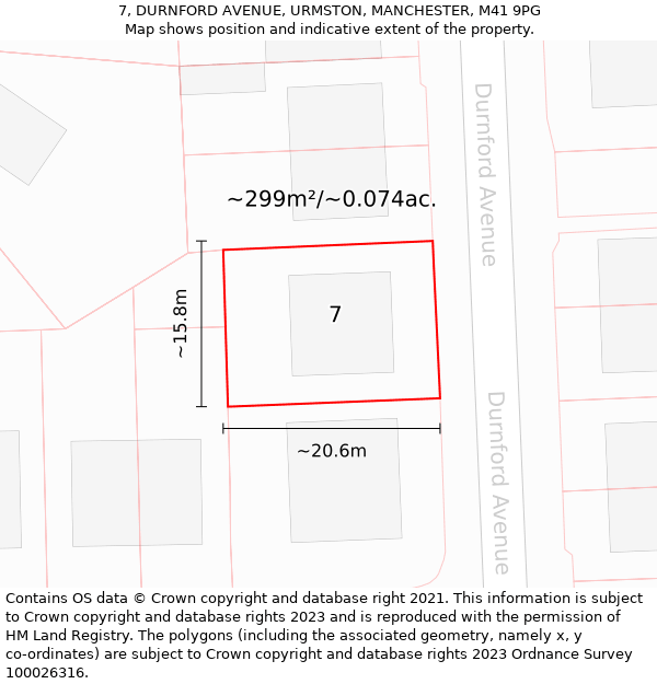 7, DURNFORD AVENUE, URMSTON, MANCHESTER, M41 9PG: Plot and title map