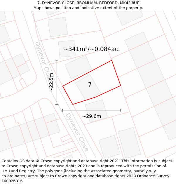 7, DYNEVOR CLOSE, BROMHAM, BEDFORD, MK43 8UE: Plot and title map