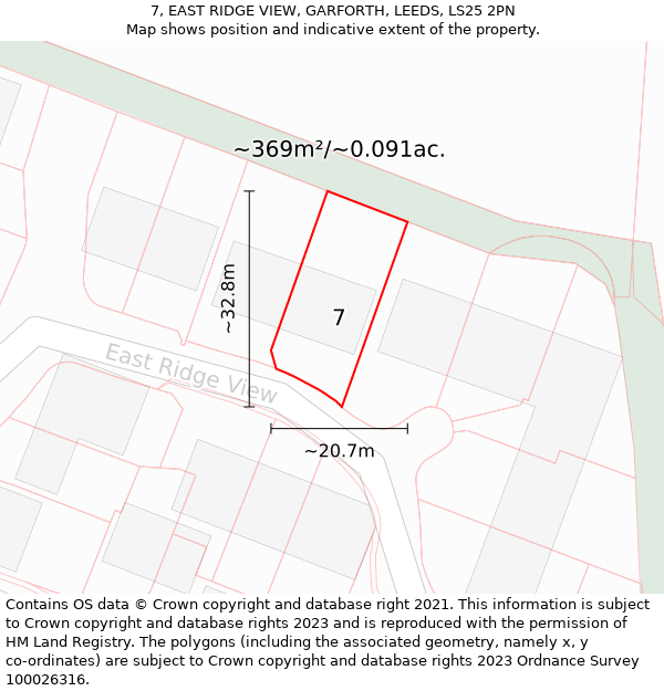 7, EAST RIDGE VIEW, GARFORTH, LEEDS, LS25 2PN: Plot and title map