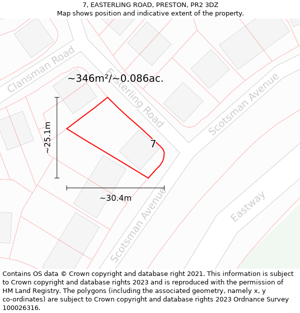 7, EASTERLING ROAD, PRESTON, PR2 3DZ: Plot and title map