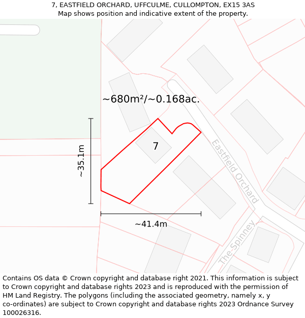 7, EASTFIELD ORCHARD, UFFCULME, CULLOMPTON, EX15 3AS: Plot and title map