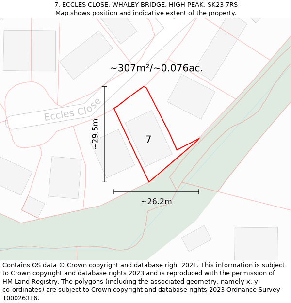 7, ECCLES CLOSE, WHALEY BRIDGE, HIGH PEAK, SK23 7RS: Plot and title map