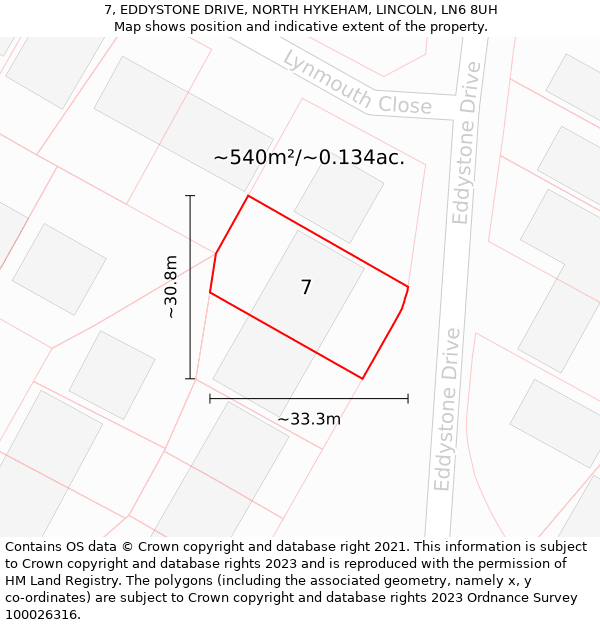 7, EDDYSTONE DRIVE, NORTH HYKEHAM, LINCOLN, LN6 8UH: Plot and title map