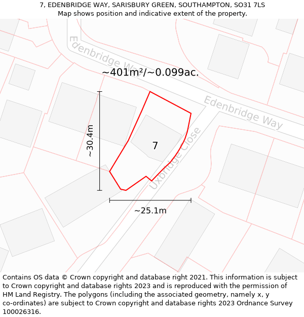 7, EDENBRIDGE WAY, SARISBURY GREEN, SOUTHAMPTON, SO31 7LS: Plot and title map