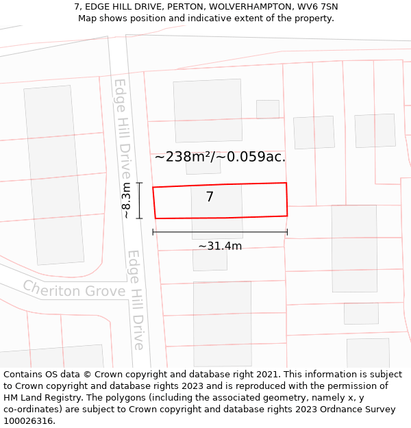 7, EDGE HILL DRIVE, PERTON, WOLVERHAMPTON, WV6 7SN: Plot and title map