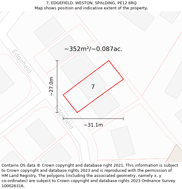 7, EDGEFIELD, WESTON, SPALDING, PE12 6RQ: Plot and title map