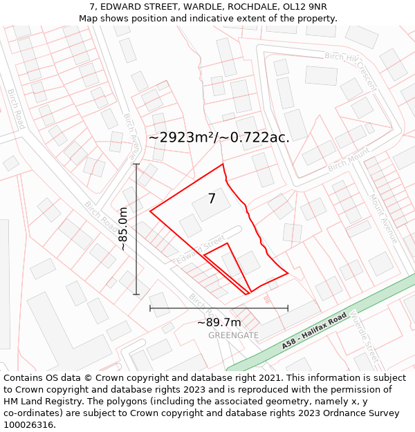 7, EDWARD STREET, WARDLE, ROCHDALE, OL12 9NR: Plot and title map