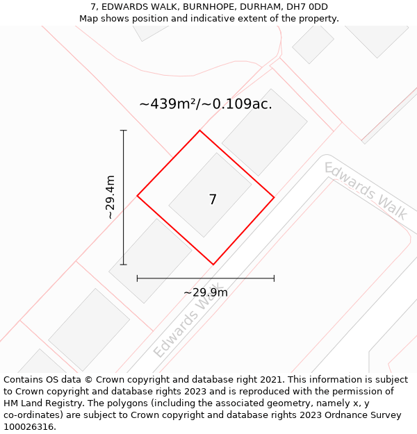 7, EDWARDS WALK, BURNHOPE, DURHAM, DH7 0DD: Plot and title map