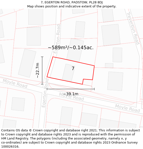 7, EGERTON ROAD, PADSTOW, PL28 8DJ: Plot and title map