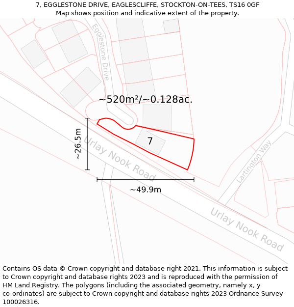 7, EGGLESTONE DRIVE, EAGLESCLIFFE, STOCKTON-ON-TEES, TS16 0GF: Plot and title map