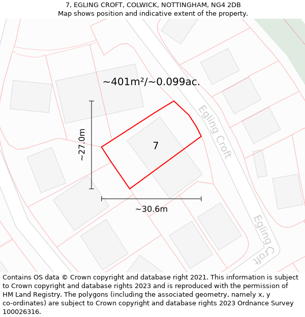 7, EGLING CROFT, COLWICK, NOTTINGHAM, NG4 2DB: Plot and title map