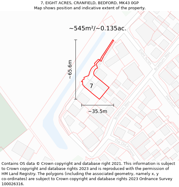 7, EIGHT ACRES, CRANFIELD, BEDFORD, MK43 0GP: Plot and title map