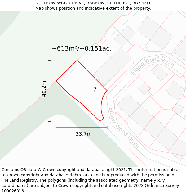 7, ELBOW WOOD DRIVE, BARROW, CLITHEROE, BB7 9ZD: Plot and title map