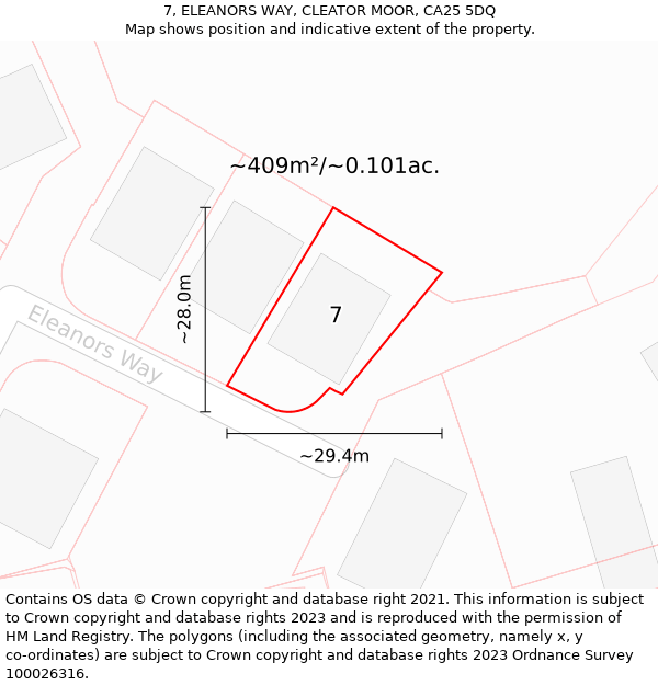 7, ELEANORS WAY, CLEATOR MOOR, CA25 5DQ: Plot and title map