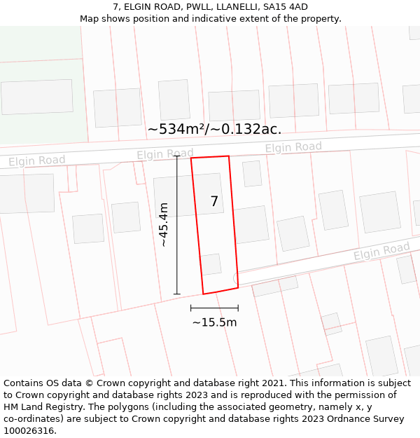 7, ELGIN ROAD, PWLL, LLANELLI, SA15 4AD: Plot and title map