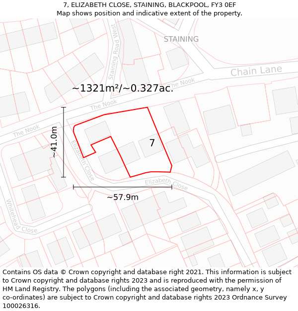 7, ELIZABETH CLOSE, STAINING, BLACKPOOL, FY3 0EF: Plot and title map